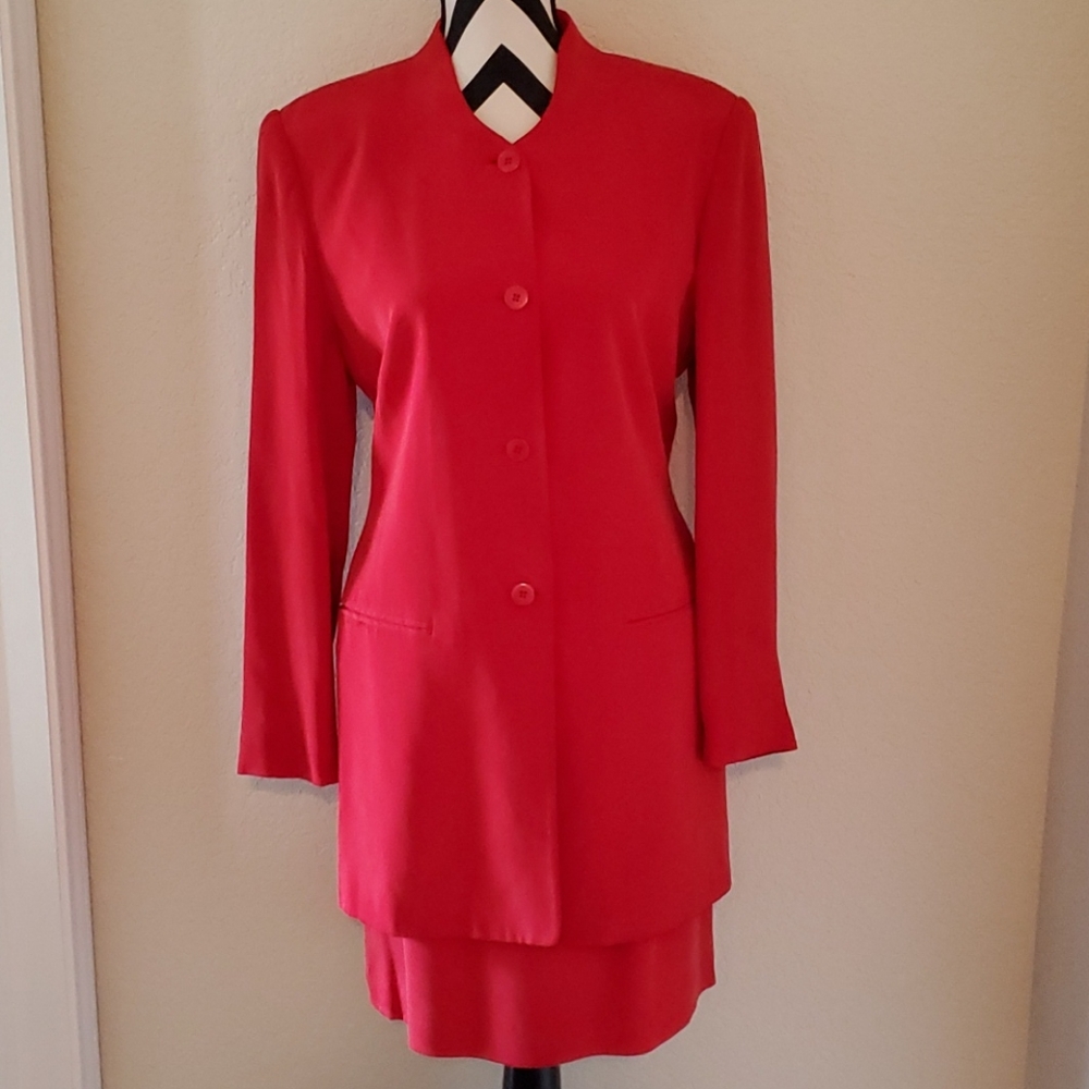 Vintage Patrick Collection Red Silk Jacket & Skirt Med